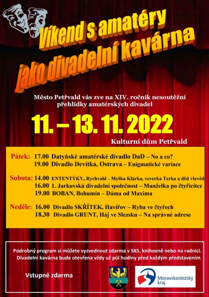 SKS, Vikend s amatéry, Kulturní dům Petřvald, 11.-13.11.2022, Skvělá divadelní představení v Kulturním domě Petřvald