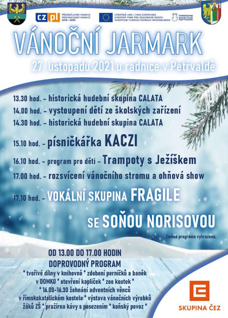 27.11.2021 od 13:00 hod., Vánoční jarmark s kulturním programem u radnice v Petřvaldě 