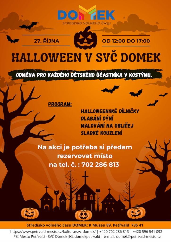 Halloween SVČ DOMEK, Dílničky, malování na&nbsp;obličej, dlabání dýní a&nbsp;další, 27.10.2026, 12:00 - 17:00 hod.