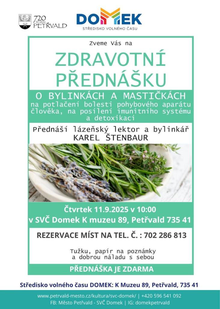 O bylinkách a mastičkách SVČ DOMEK, 11.9.2025, 10:00 hod., Zdravotní přednáška 