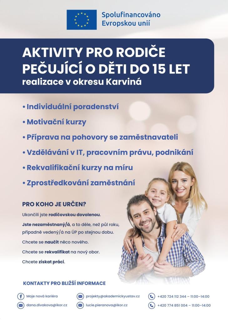 Leták k&nbsp;Projektu Moje nová kariéra pomůže rodičům z&nbsp;Karvinska vrátit se&nbsp;zpět do&nbsp;zaměstnání