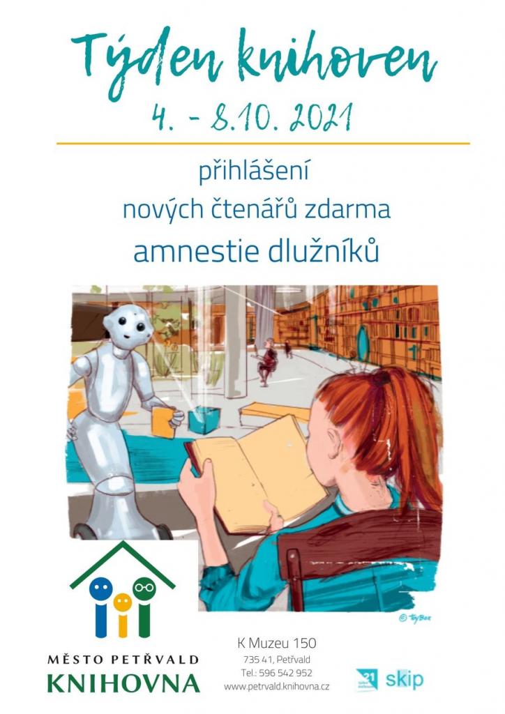 Týden knihoven Knihovna, 4. - 8.10.2021, Přihlášení nových čtenářů bez poplatku, amnestie dlužníků