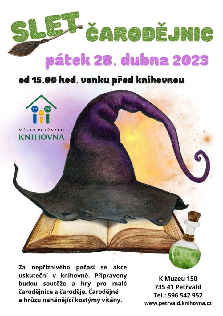 Slet čarodějnic Knihovna, 28.4.2023 od 15:00 hod., Soutěže a hry pro malé čarodějnice a čaroděje