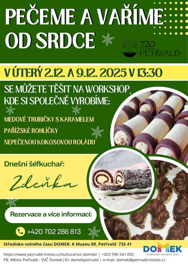 Pečeme a vaříme od srdce SVČ Domek, 2.12. a 9.12.2025, od 13:30 hod., Společné tvoření pod vedením šéfkuchařky Zdeňky