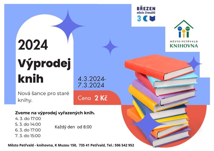 Výprodej knih Knihovna, 4.3.-7.3.2024, Nová šance pro staré knihy