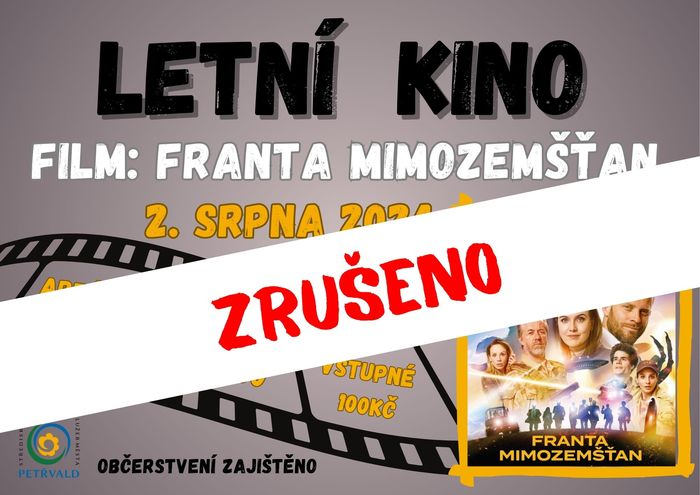 Letní kino - ZRUŠENO !!! SKS Petřvald, 2.8.2024, 21:00 hod., Areál TJ HEPO Petřvald, Film Franta mimozemšťan 