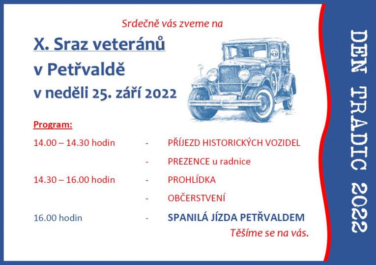 X. Sraz veteránů v Petřvaldě,  25.9.2022 od 14:00 hodin, Ukázka historických vozidel u radnice a spanilá jízda Petřvaldem