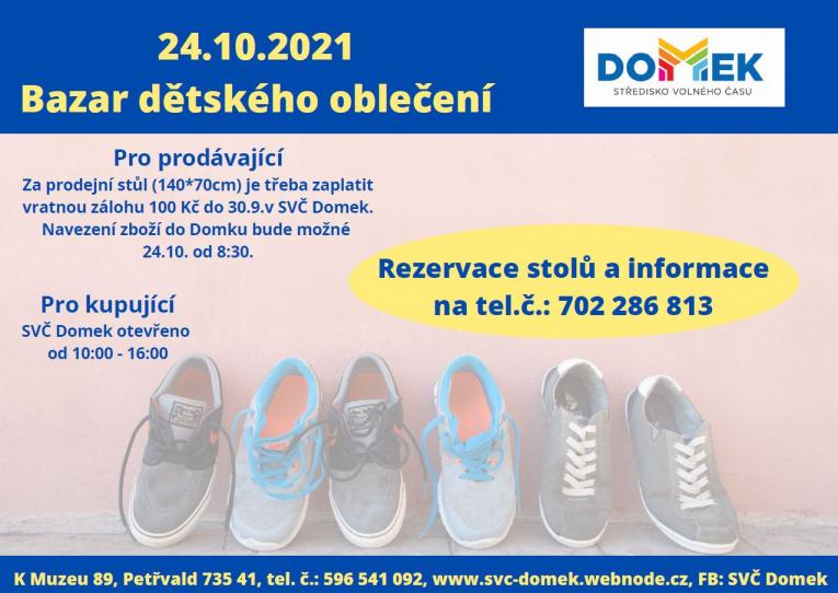 Bazar dětského oblečení, SVČ DOMEK, 24.10.2021 od 10:00 - 16:00 hod 