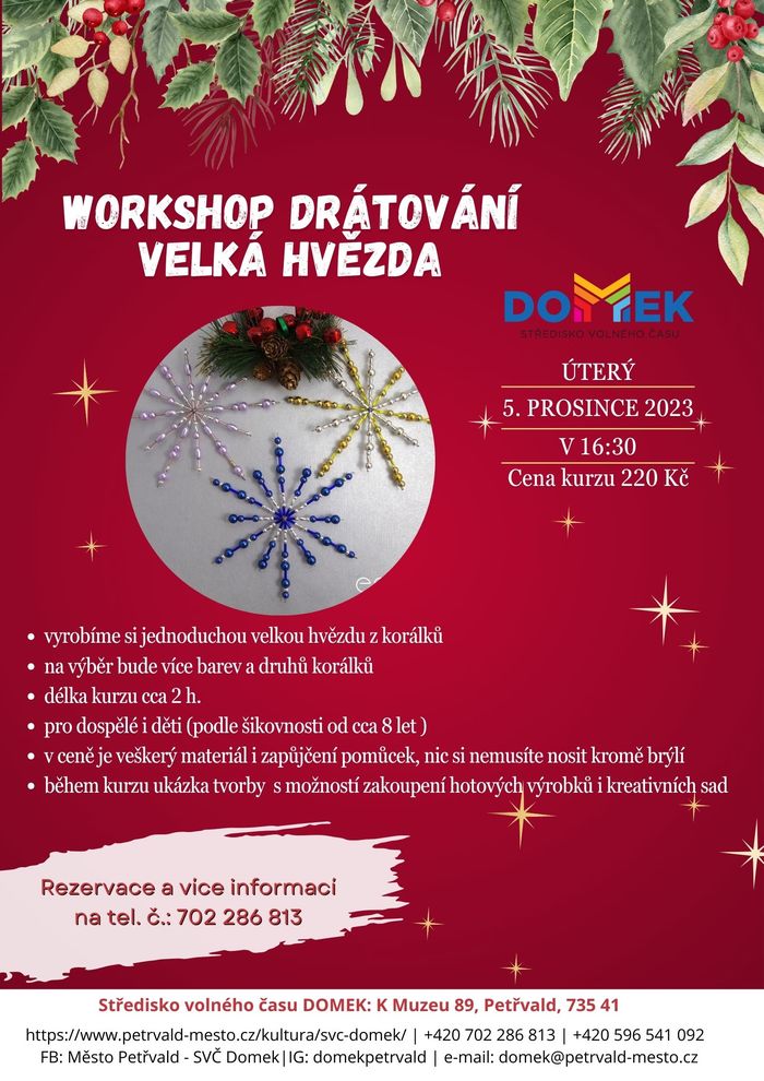 Workshop drátování Velká hvězda SVČ DOMEK, 5.12.2023 od&nbsp;16:30 hod., Výroba velké hvězdy z&nbsp;korálků